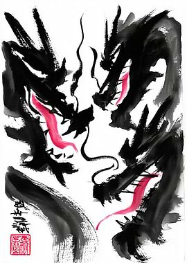 Two Dragons in Sumi-e Style
