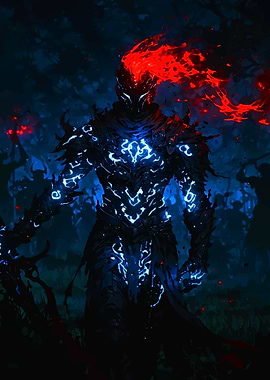 Fiery Warrior in Dark Forest