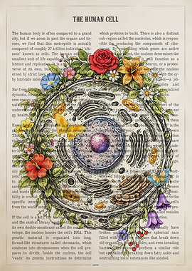 Human Cell Anatomy with Floral Wreath