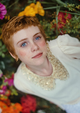 Sophia Lillis with Blue Eyes in Flowers