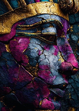 Vibrant Pharaoh Golden Kintsugi Portrait