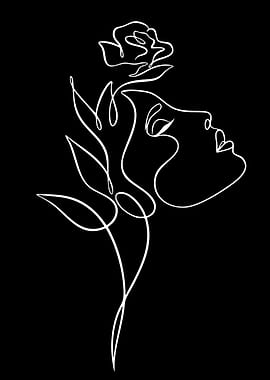 Minimalist Line Art of Woman and Rose