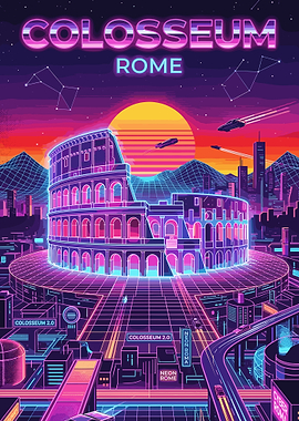 Retro Neon Colosseum in Rome