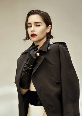 Emilia Clarke in Trench Coat and Gloves