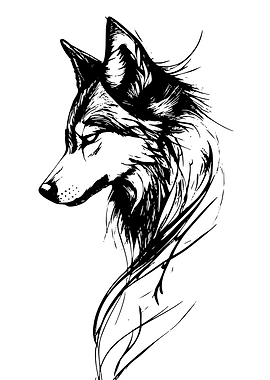 Black and White Wolf Illustration