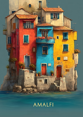 Colorful Amalfi Houses on Cliff