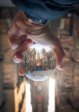 Hand holding crystal ball at Assembly Hall, Edinburgh