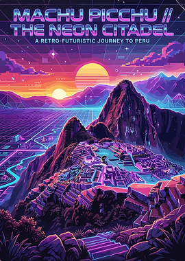 Machu Picchu Neon Citadel Retro Futurism