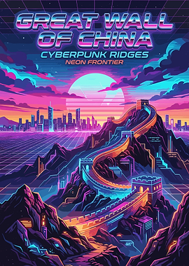 Great Wall of China Cyberpunk Neon