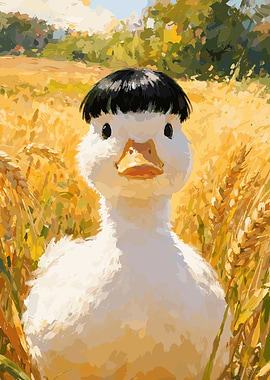 Cute Duckling in Wheat Field