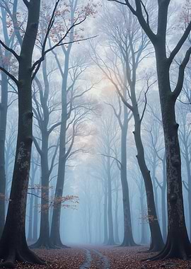 Misty Forest Path in Autumn