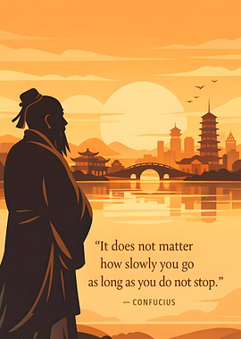 Confucius quote with Asian cityscape