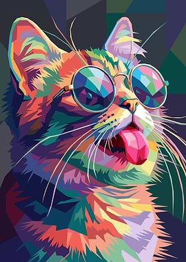Colorful Cat Wearing Sunglasses