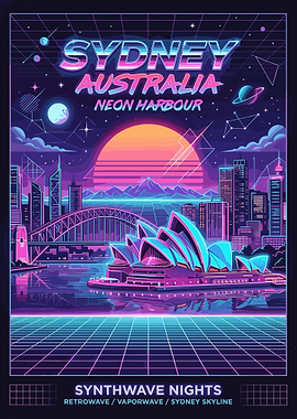 Sydney Australia Neon Harbour Synthwave