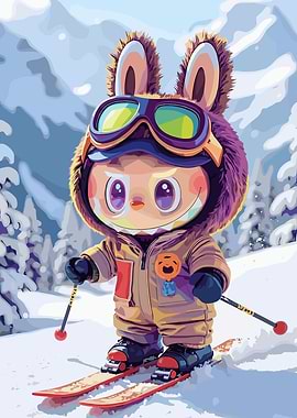 Cute Bunny Character Skiing