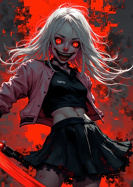 Creepy Anime Girl with Red Eyes