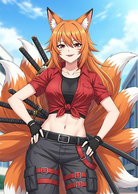 Fox Girl with Swords