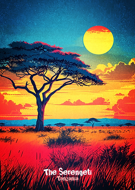Serengeti Landscape at Sunset Poster