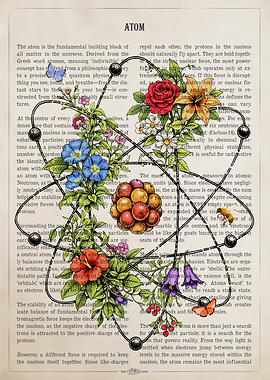 Atom with Flowers and Geometric Design