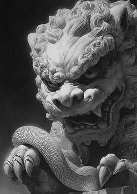 Detailed Stone Lion Sculpture