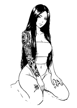 Tattooed Anime Girl Kneeling