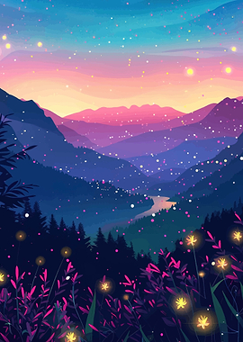 Magical Mountain Valley at Dusk