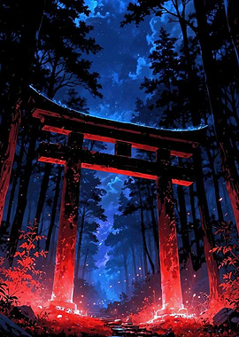 Enchanted Forest Torii Gate at Night