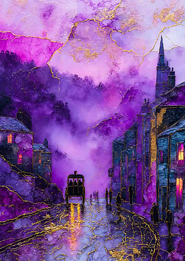 Purple Victorian Street Carriage Painting