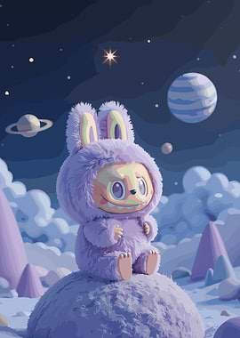 Cute Monster in Space Landscape