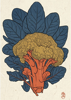 Stylized Cauliflower and Spinach Illustration
