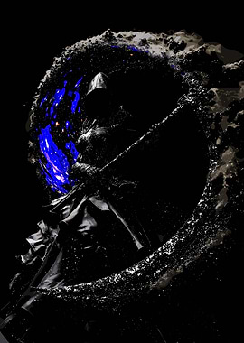 Dark hooded figure with weapon