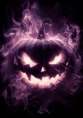 Spooky Halloween Pumpkin with Purple Smoke