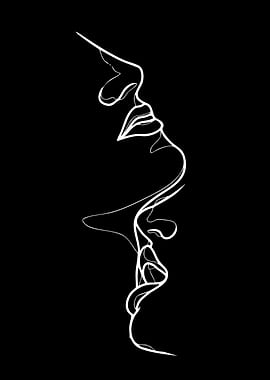 Abstract Line Art of Kissing Faces