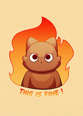 Cat in Flames Saying 'This is Fine'