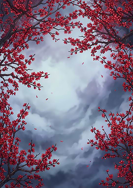 Cherry Blossoms Against a Moody Sky