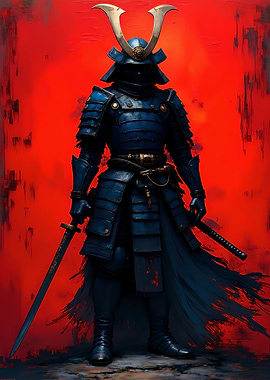 Samurai Warrior in Blue Armor