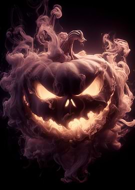 Scary Jack-o'-lantern with smoke