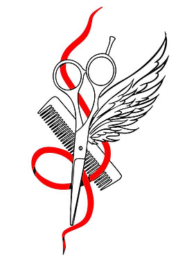 Stylized Hairdressing Tools with Red Ribbon