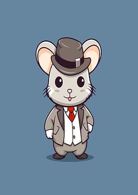 Cute Mouse in a Suit and Hat