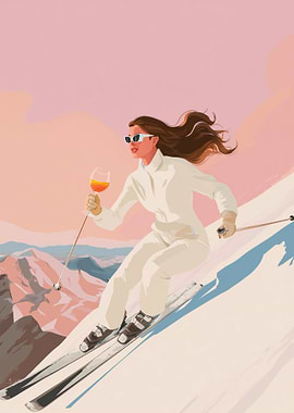 Woman skiing with a drink