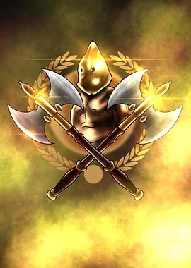 Golden Warrior with Crossed Axes Emblem