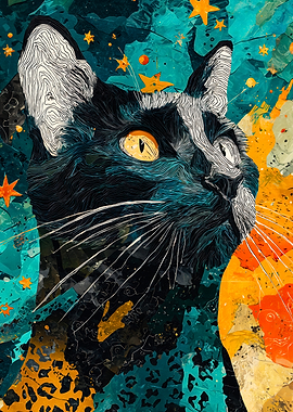 Black White Cat Abstract Collage