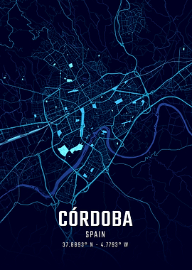 Cordoba Spain Midnight City Map