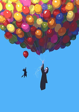 Grim Reaper and Cat with Balloons