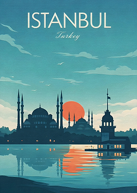 Istanbul Cityscape Vintage Poster