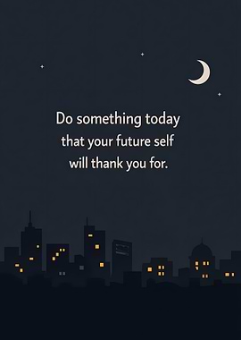 Inspirational quote over cityscape at night