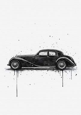 Black Vintage Car Watercolor Painting