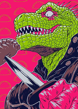 Dinosaur holding a knife