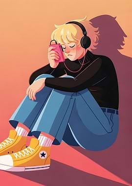 Person listening to music with headphones