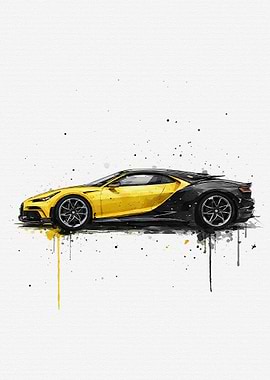 Yellow and Black Sports Car Watercolor